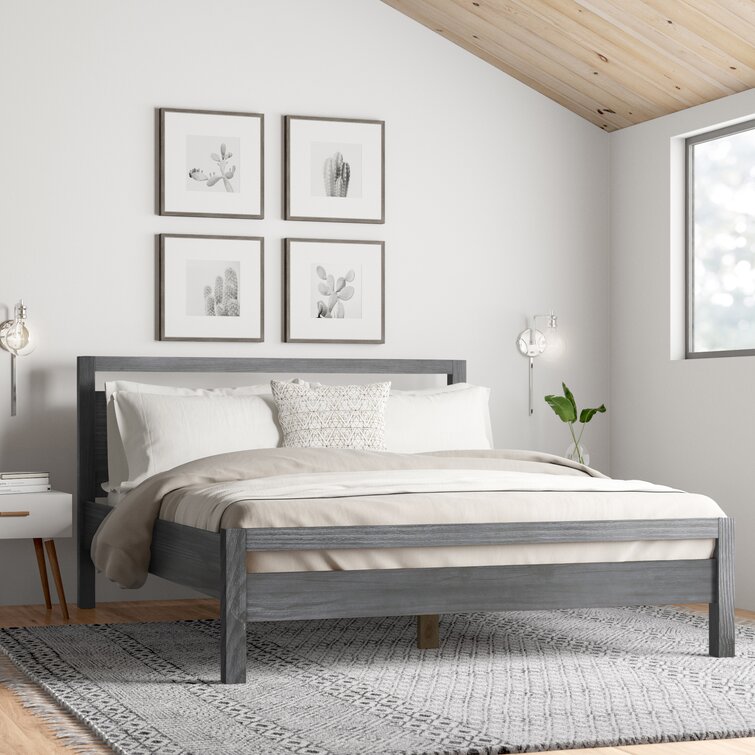 Gray wood outlet platform bed